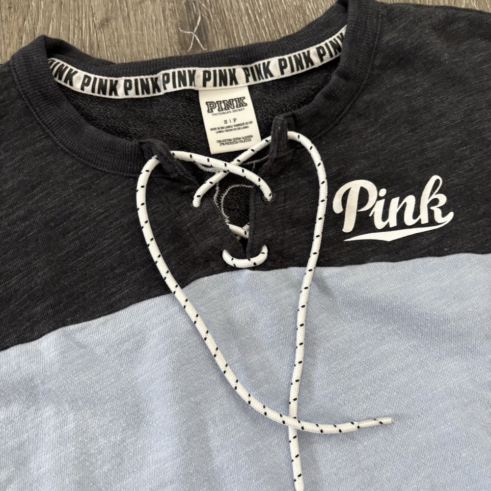 Victoria's Secret Pink Sweatshirt Women's S Lavender Gray Lace Up Pullover - Picture 2 of 9